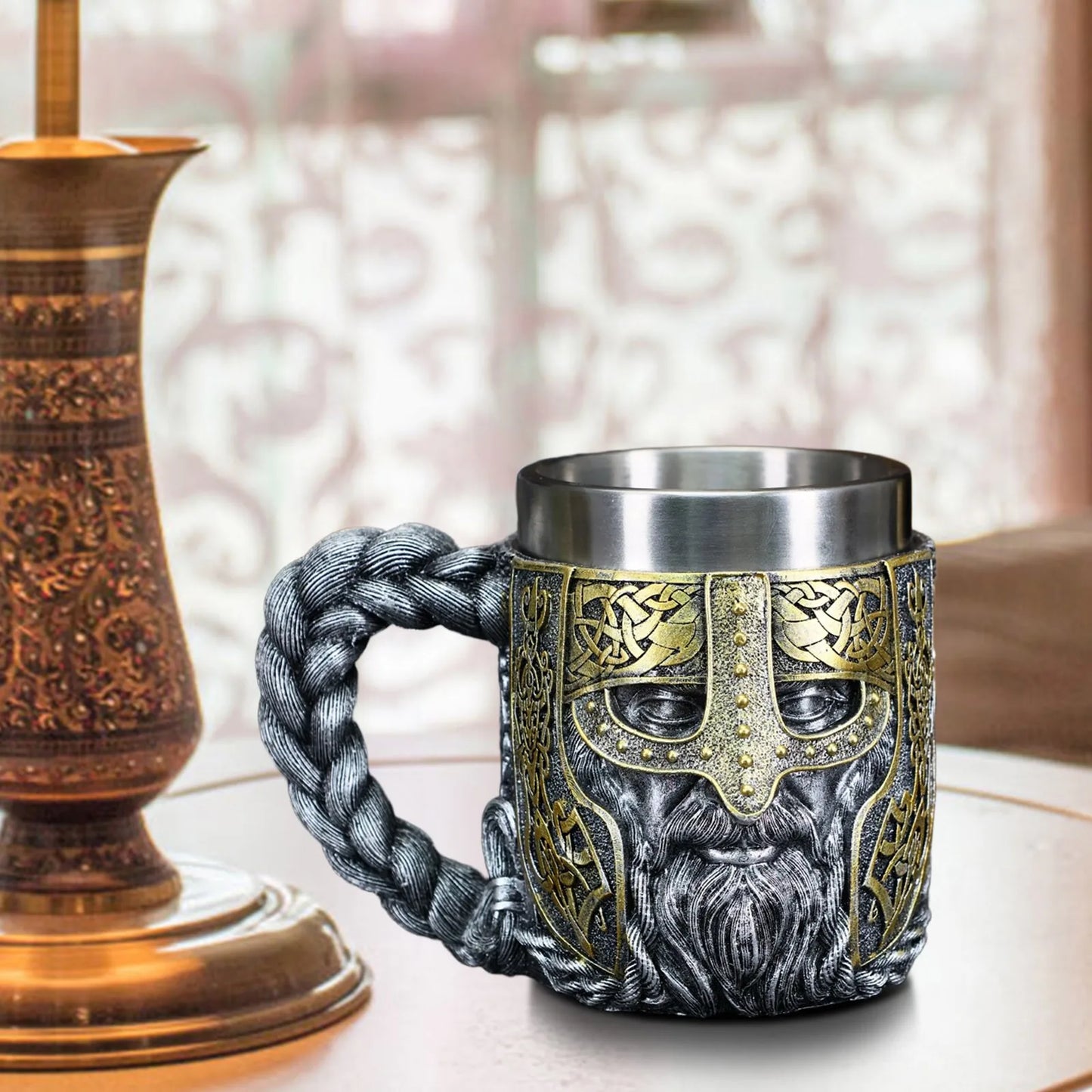 Chope Viking acier inoxydable – Mug guerrier nordique 450 ml