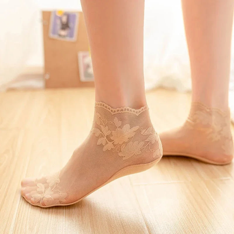 Chaussettes invisibles dentelle femme – Antidérapantes et respirantes