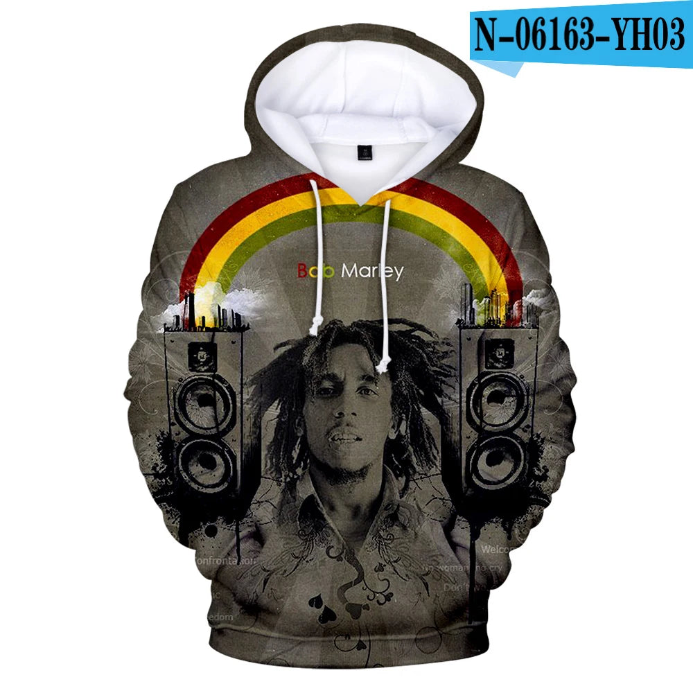 Sweat à capuche 3D Bob Marley, reggae rock, unisexe
