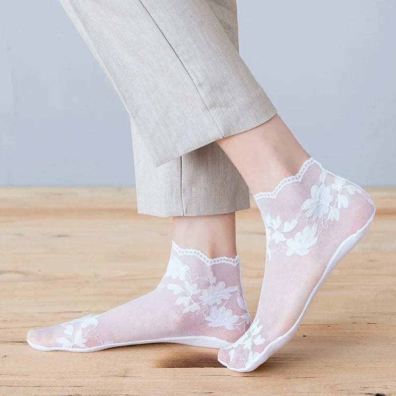 Chaussettes invisibles dentelle femme – Antidérapantes et respirantes
