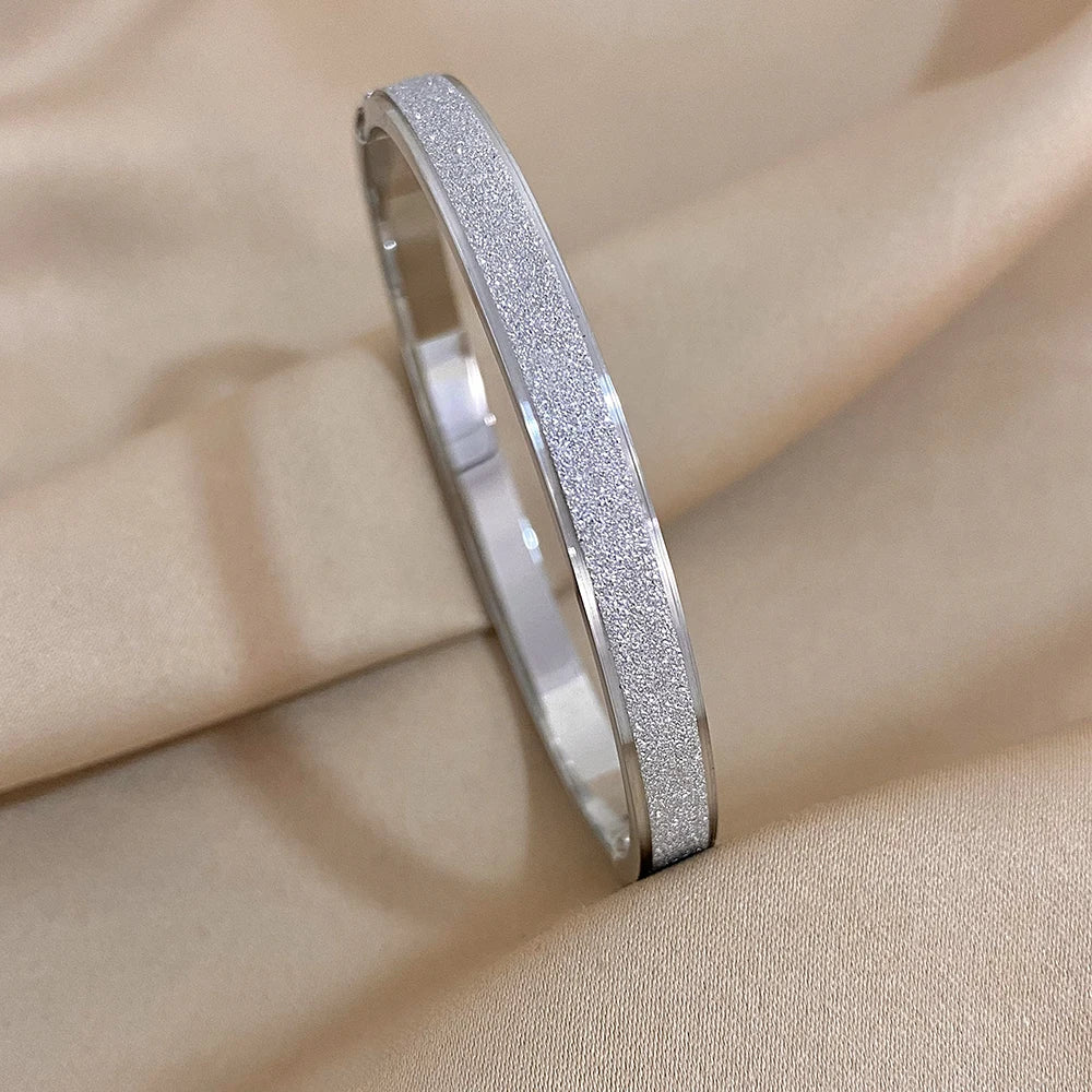 Bracelet Jonc Doré Givré en Acier Inoxydable – Waterproof & Unisexe