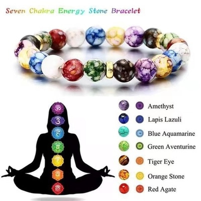 Bracelet 7 Chakras Reiki en pierre naturelle pour hommes et femmes