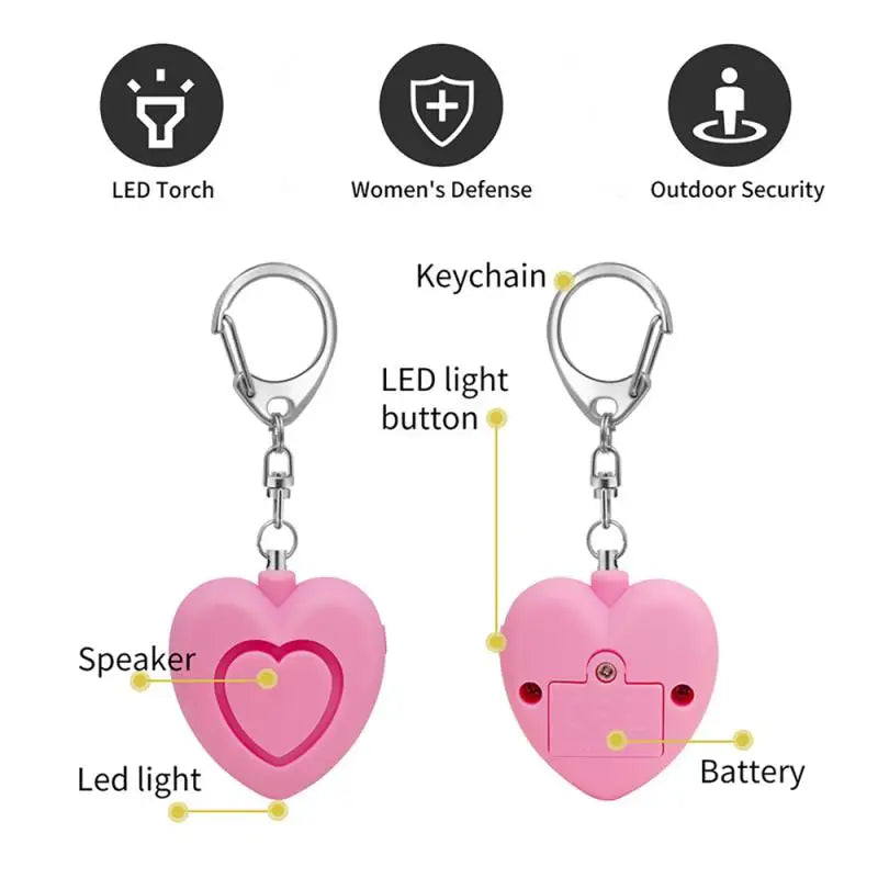 Alarme personnelle cœur LED 125dB pour femme et enfant