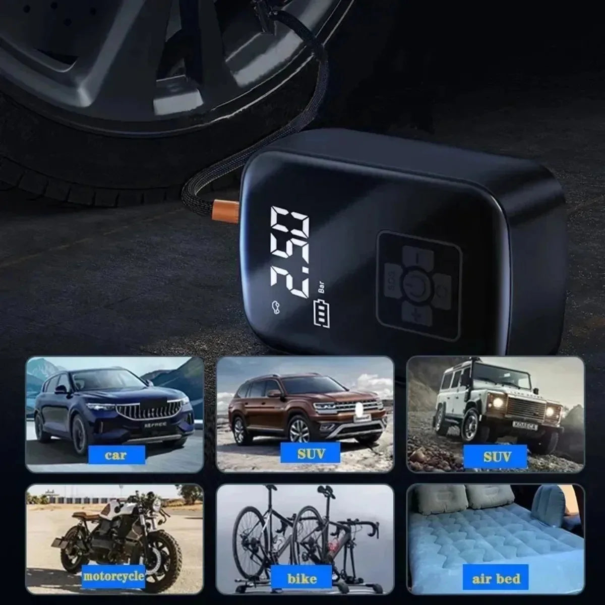 Gonfleur Électrique Rechargeable – Compresseur Portable 12V 150 PSI
