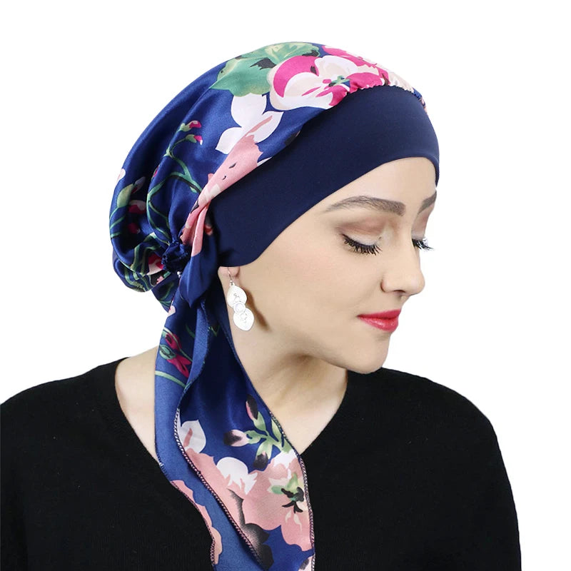 Foulard turban femme 🌸 – Pré-noué, élastique & imprimé chic