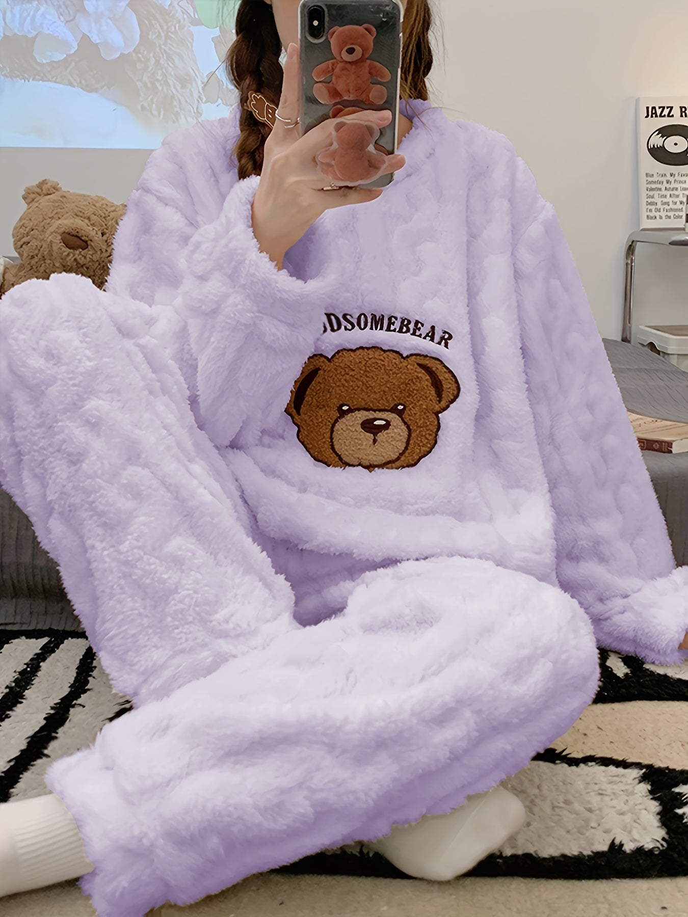 Pyjama hiver femme chaud – Ensemble peluche douillet ours 🐻