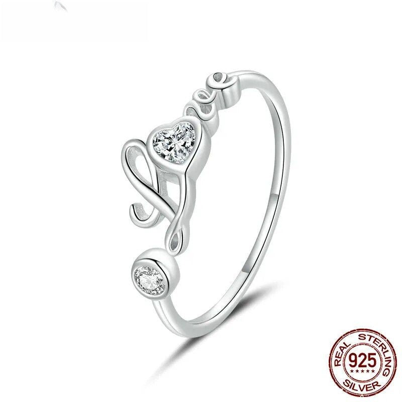 Bague cœur ouverte femme en argent 925, zircon brillant, réglable