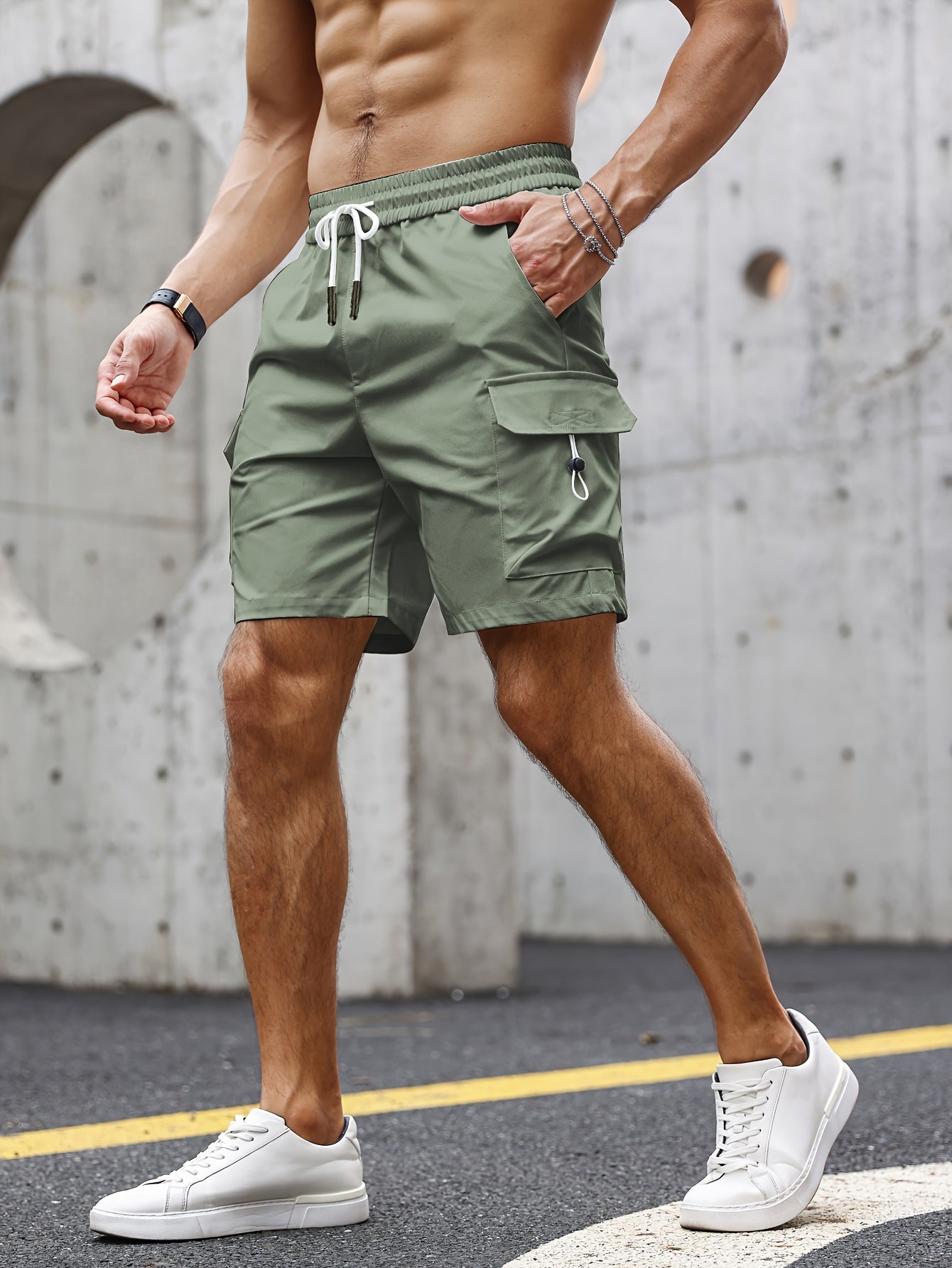 Short Cargo Homme Été – Taille Élastique, Poches Latérales