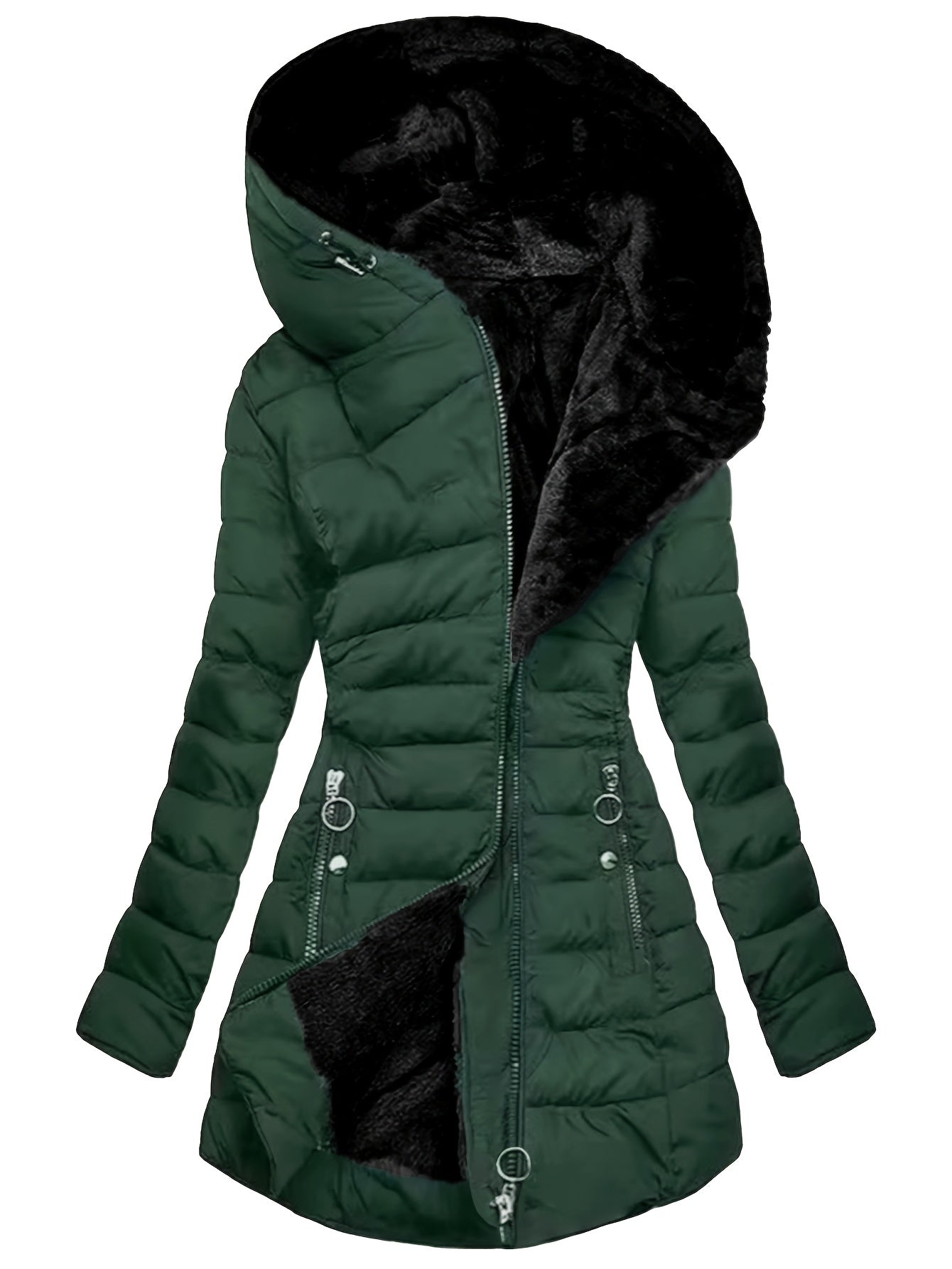 Veste chaude femme élégante – capuche & fermeture éclair slim fit
