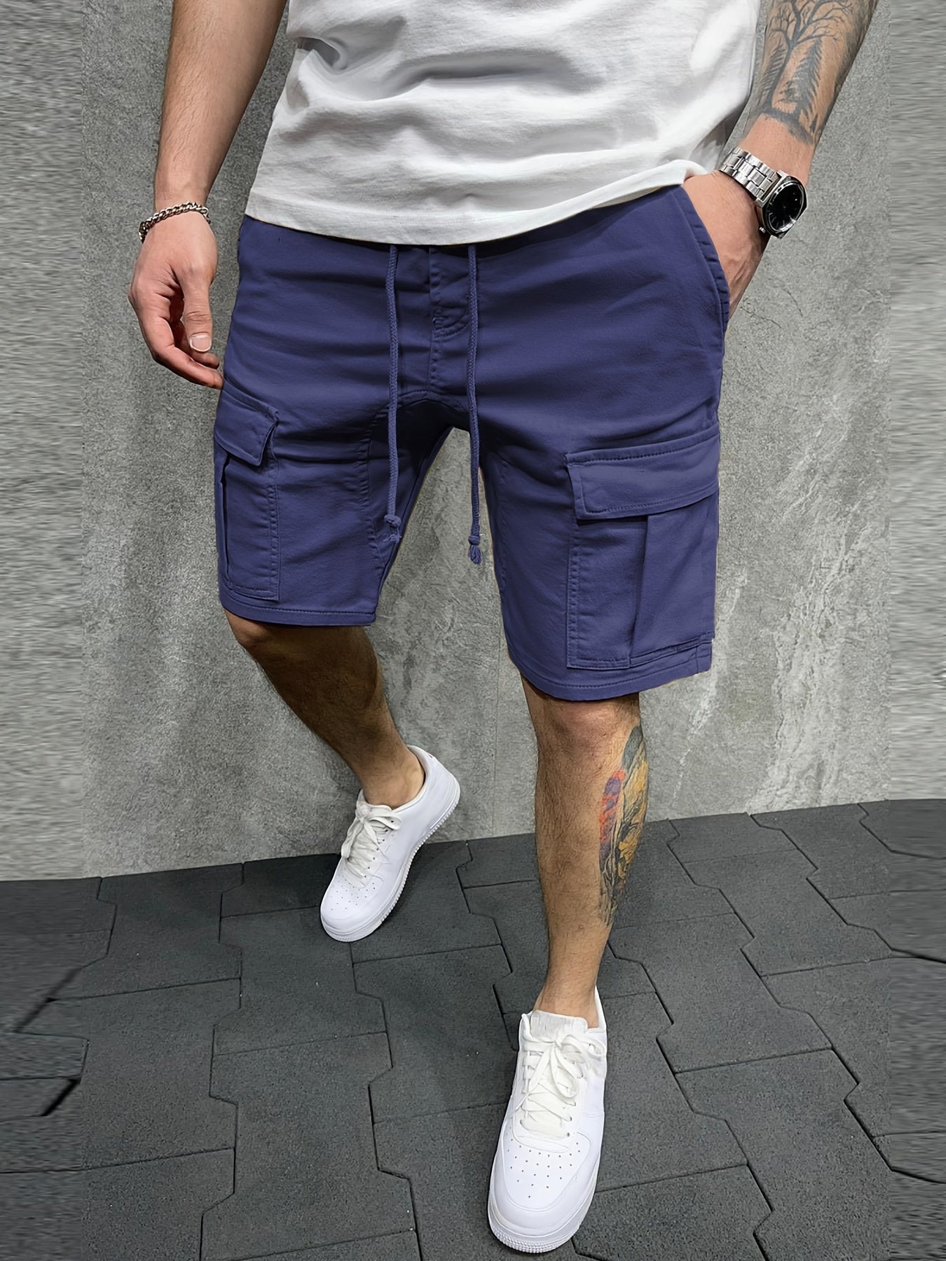 Pantacourt Cargo Homme – Ample, Cordon, Poches à Rabat, Été