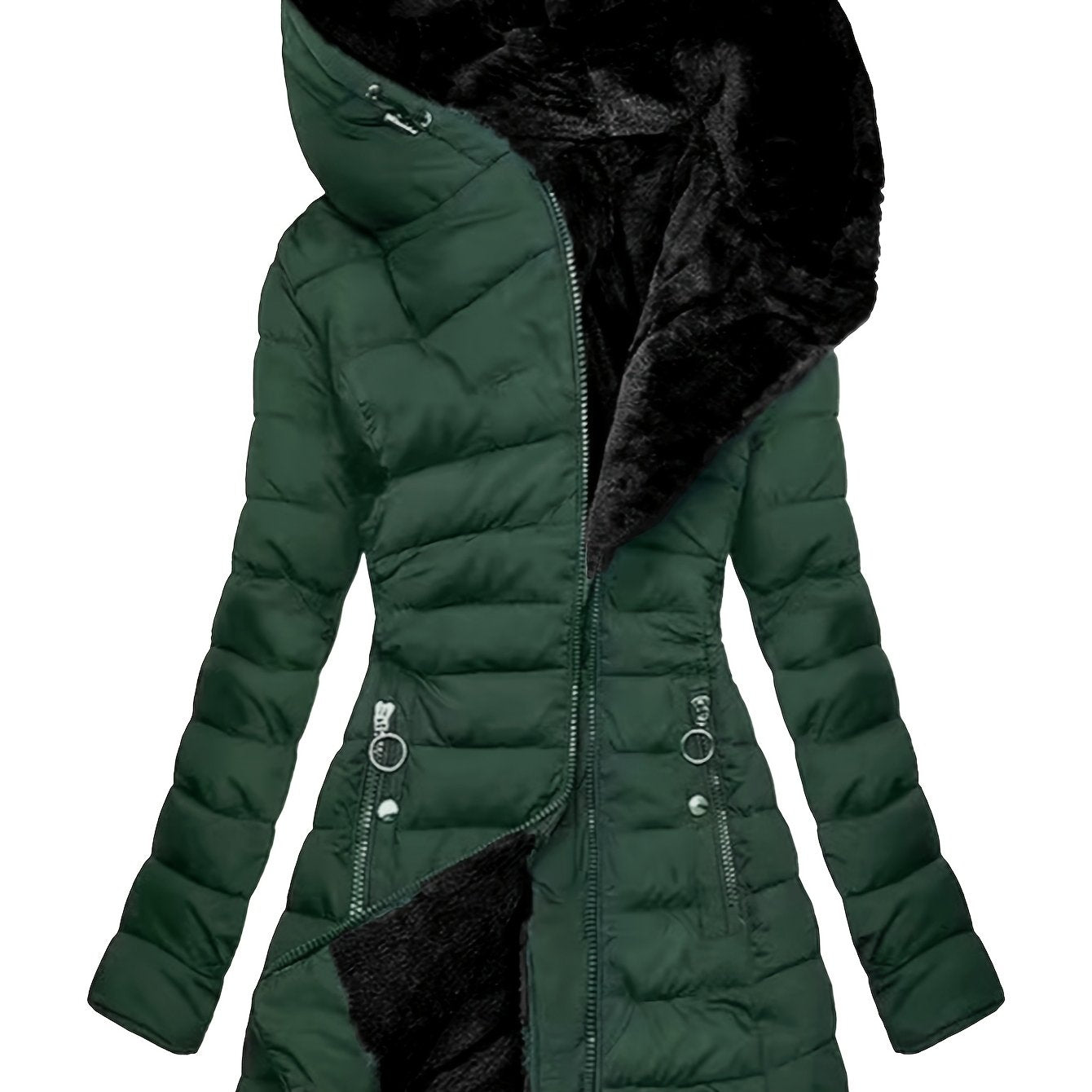 Veste chaude femme élégante – capuche & fermeture éclair slim fit
