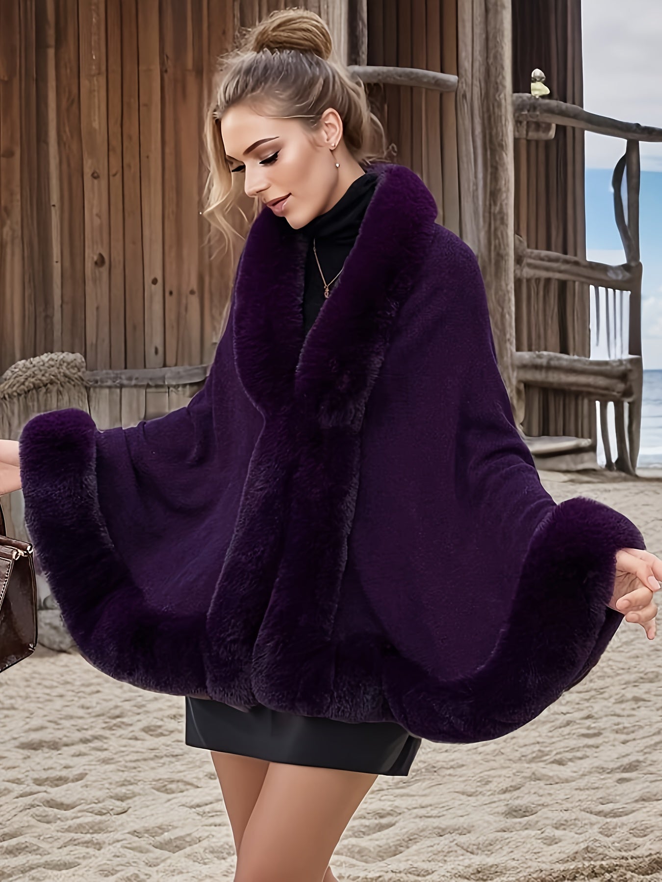 Manteau cape grande taille femme – Fausse fourrure chic hiver