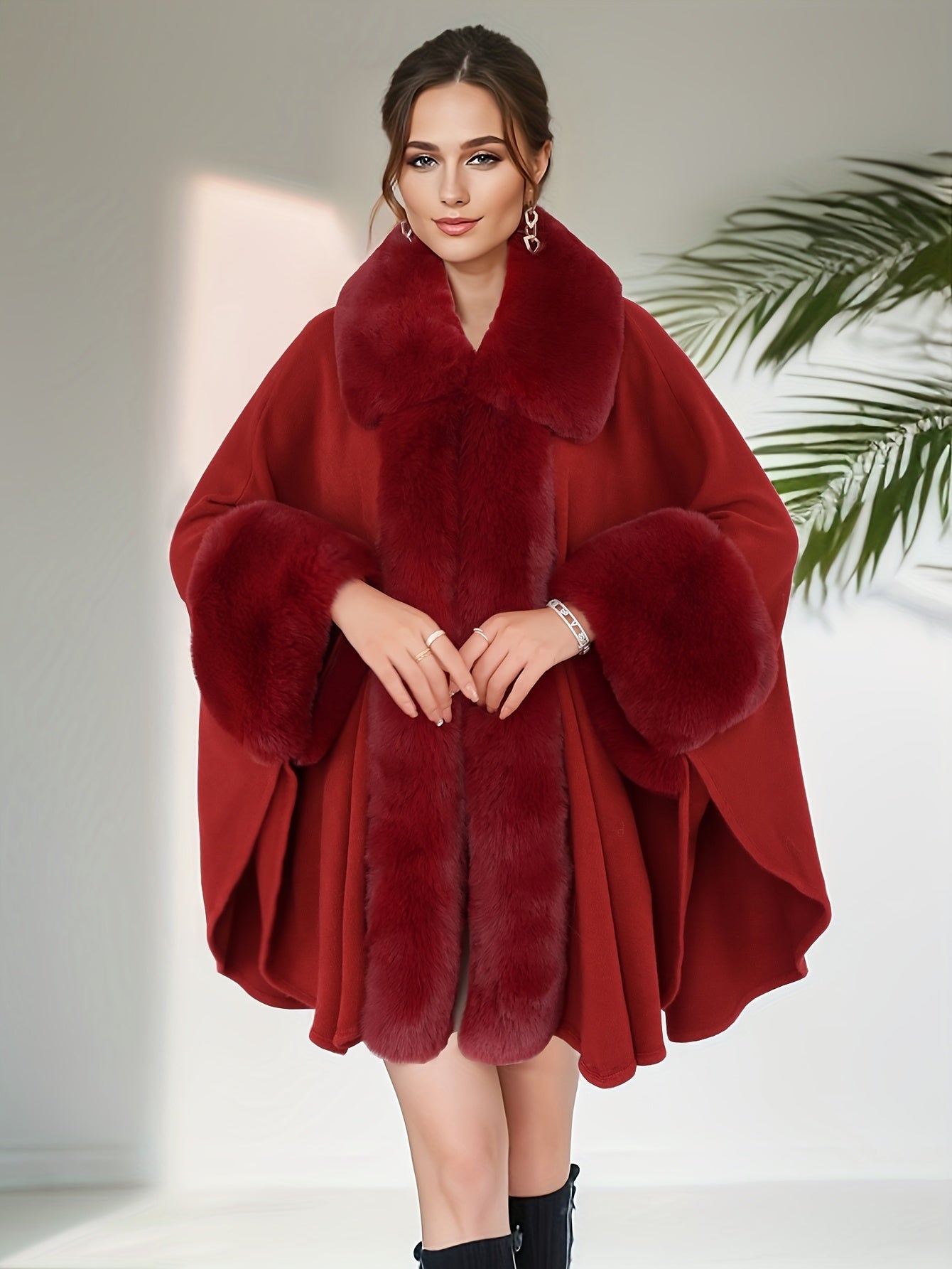Manteau grande taille femme – Ouvert avec col fausse fourrure