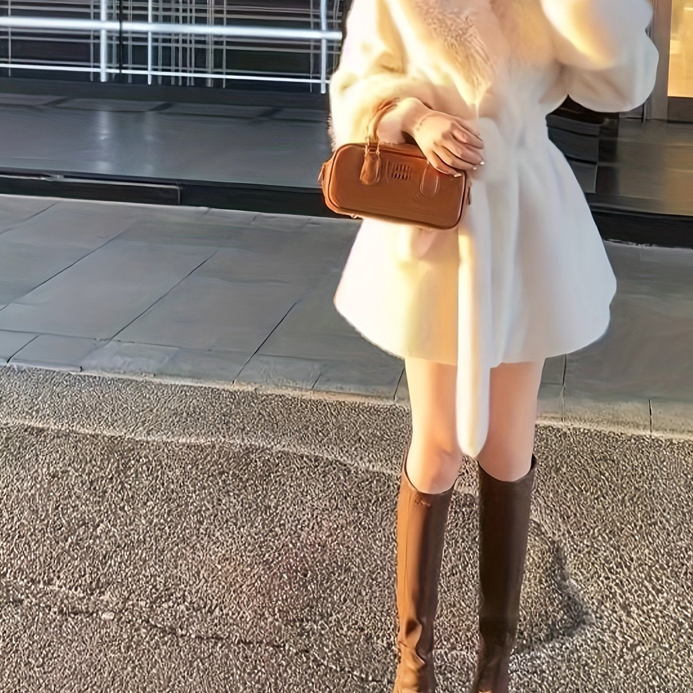 Manteau femme hiver élégant – Ceinture & fausse fourrure chic