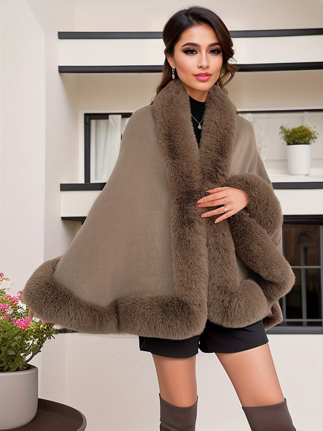 Cape élégante femme – Fausse fourrure chic & sans manches
