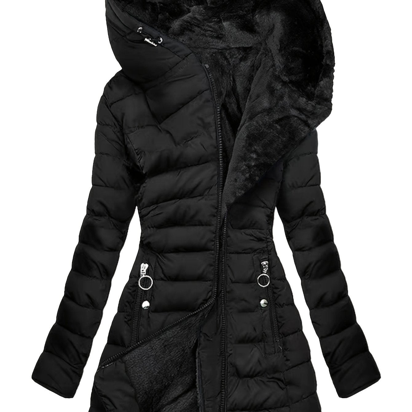 Veste chaude femme élégante – capuche & fermeture éclair slim fit