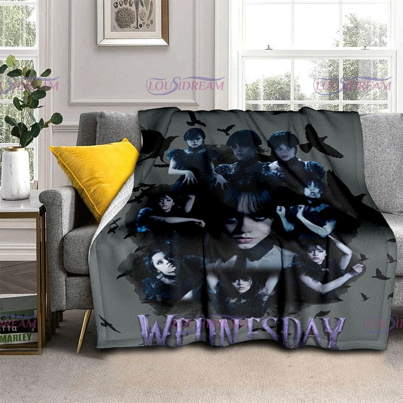 Couverture flanelle douce Wednesday Girl, chaude et imprimée 3D