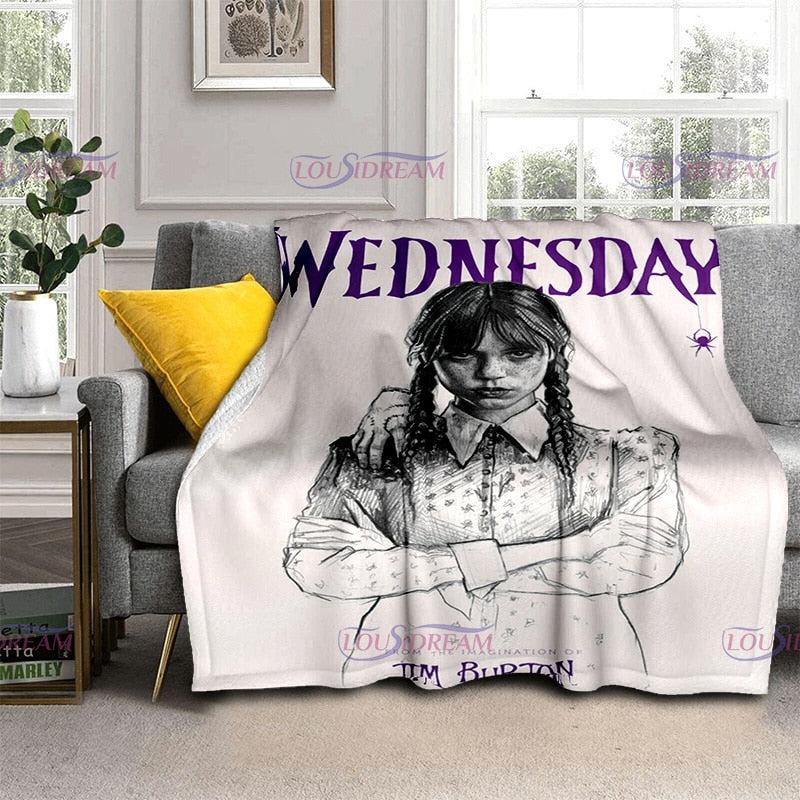 Couverture flanelle douce Wednesday Girl, chaude et imprimée 3D