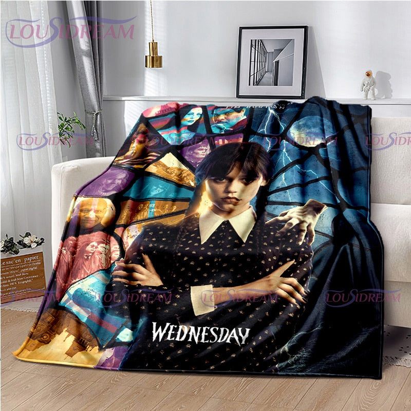 Couverture flanelle douce Wednesday Girl, chaude et imprimée 3D