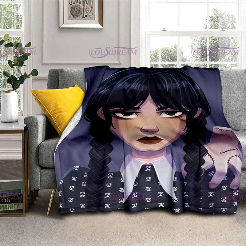 Couverture flanelle douce Wednesday Girl, chaude et imprimée 3D