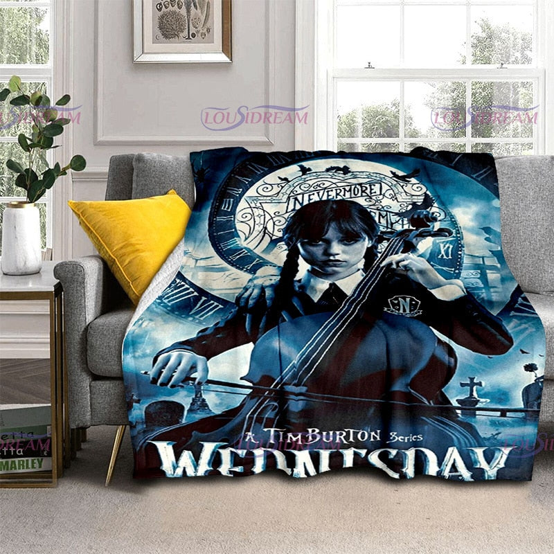 Couverture flanelle douce Wednesday Girl, chaude et imprimée 3D