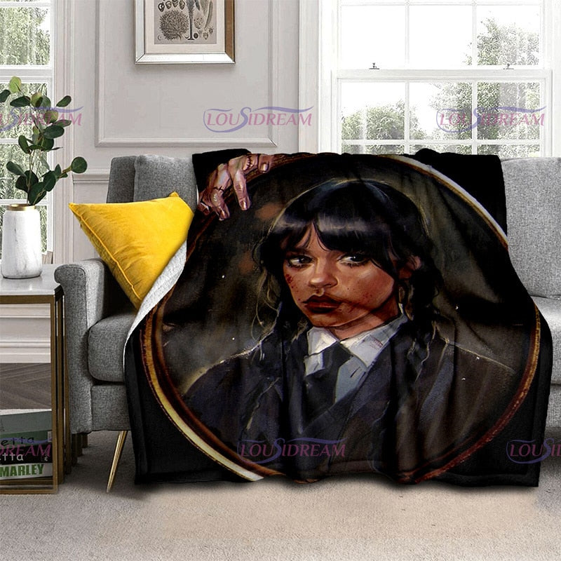 Couverture flanelle douce Wednesday Girl, chaude et imprimée 3D