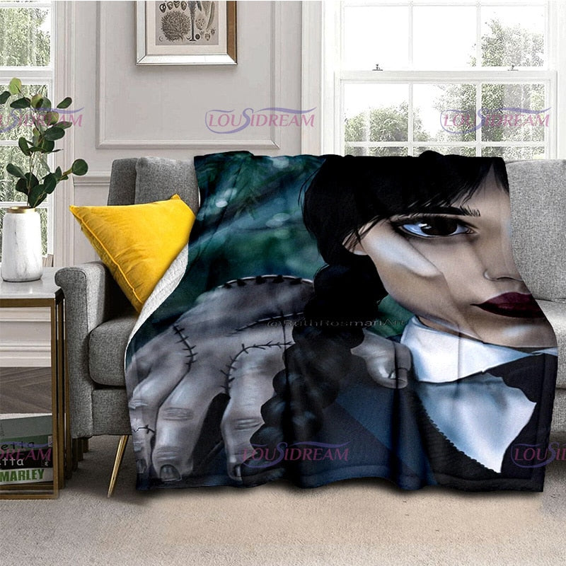 Couverture flanelle douce Wednesday Girl, chaude et imprimée 3D