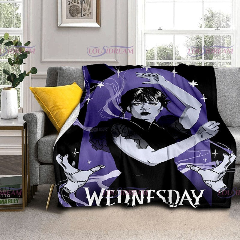 Couverture flanelle douce Wednesday Girl, chaude et imprimée 3D
