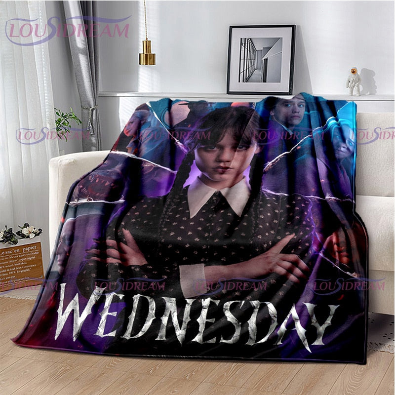 Couverture flanelle douce Wednesday Girl, chaude et imprimée 3D