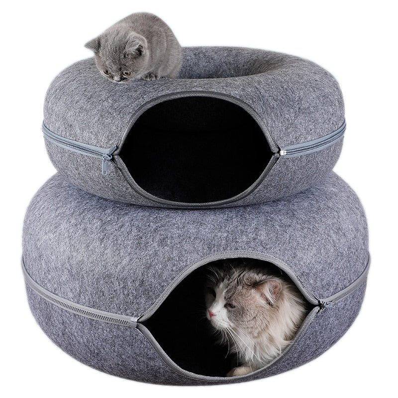 Lit Donut et Tunnel interactif pour chat, jouet 2 en 1 d’intérieur