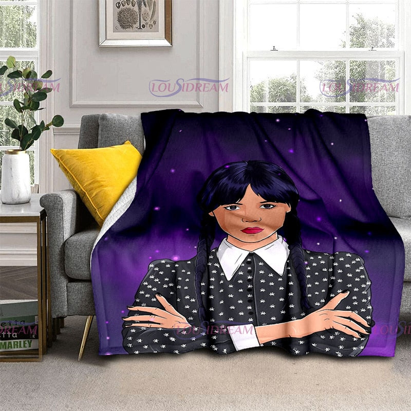 Couverture flanelle douce Wednesday Girl, chaude et imprimée 3D