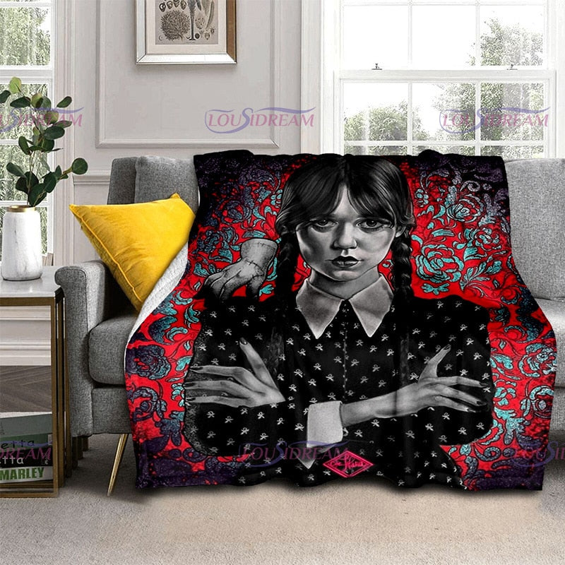 Couverture flanelle douce Wednesday Girl, chaude et imprimée 3D