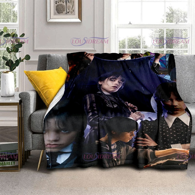 Couverture flanelle douce Wednesday Girl, chaude et imprimée 3D