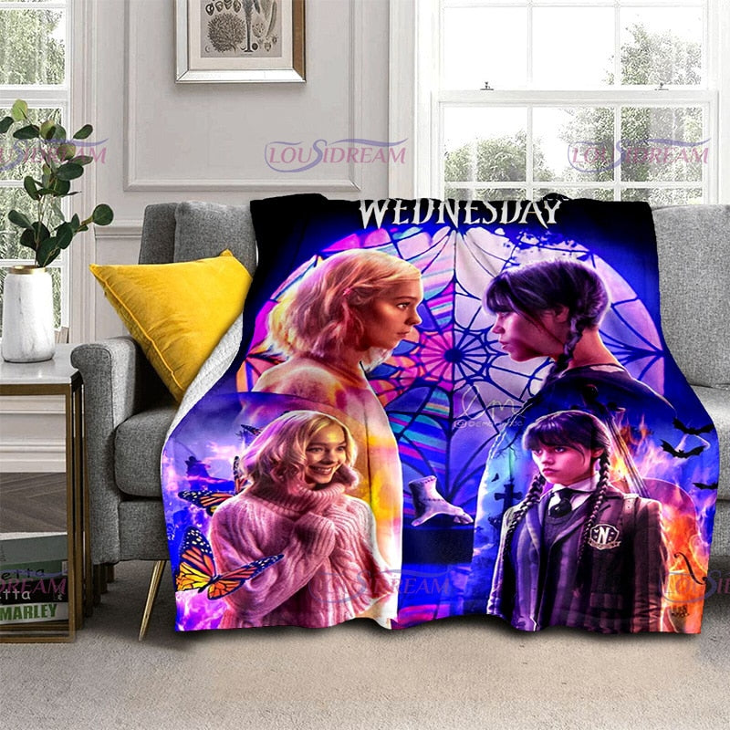 Couverture flanelle douce Wednesday Girl, chaude et imprimée 3D