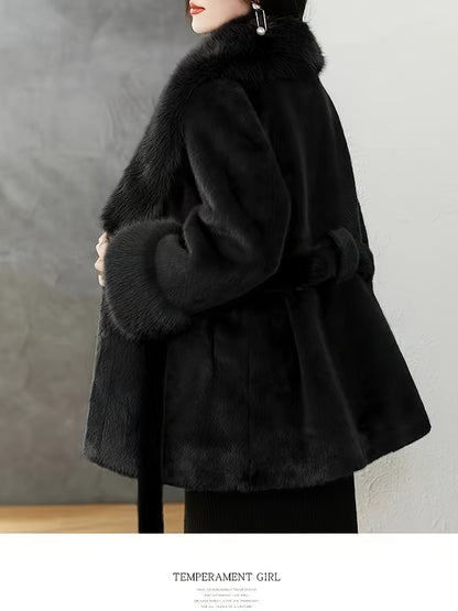 Manteau femme hiver élégant – Ceinture & fausse fourrure chic