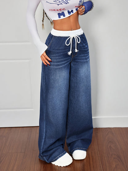 Jean Femme Large à Cordon – Coupe Bootcut Confort Casual