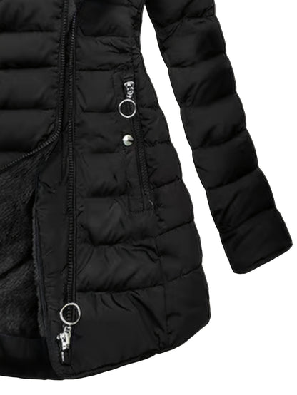 Veste chaude femme élégante – capuche & fermeture éclair slim fit
