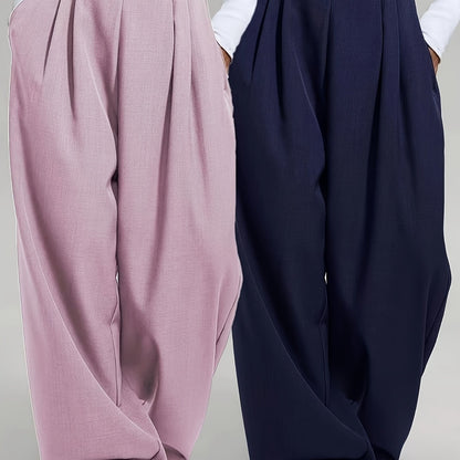 Lot de 2 Pantalons Femme Taille Haute – Coupe Large Confort