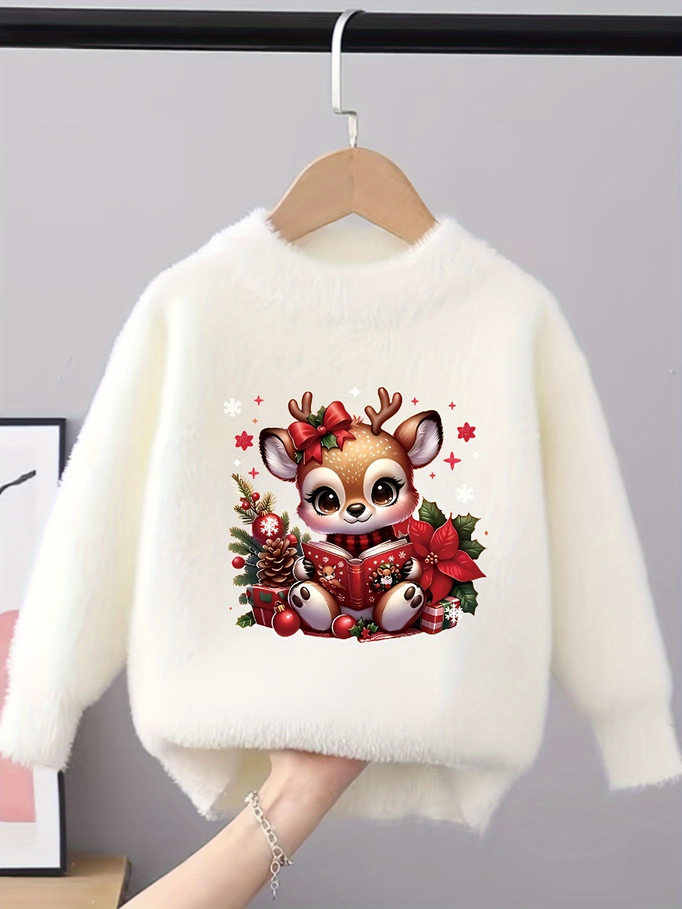 Sweat de Noël Enfant 🎅 Douillet Renne & Bonnet Rouge