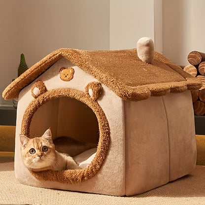 Maison lit pour chat – Douce, chaude & lavable, idéale hiver