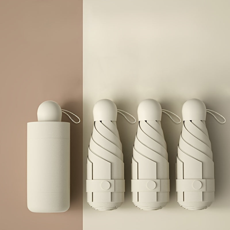 Parapluie capsule mini pliable noir – Compact & résistant 6 baleines