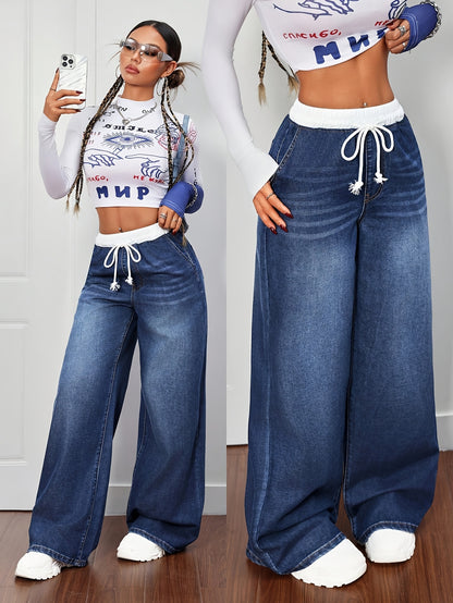 Jean Femme Large à Cordon – Coupe Bootcut Confort Casual