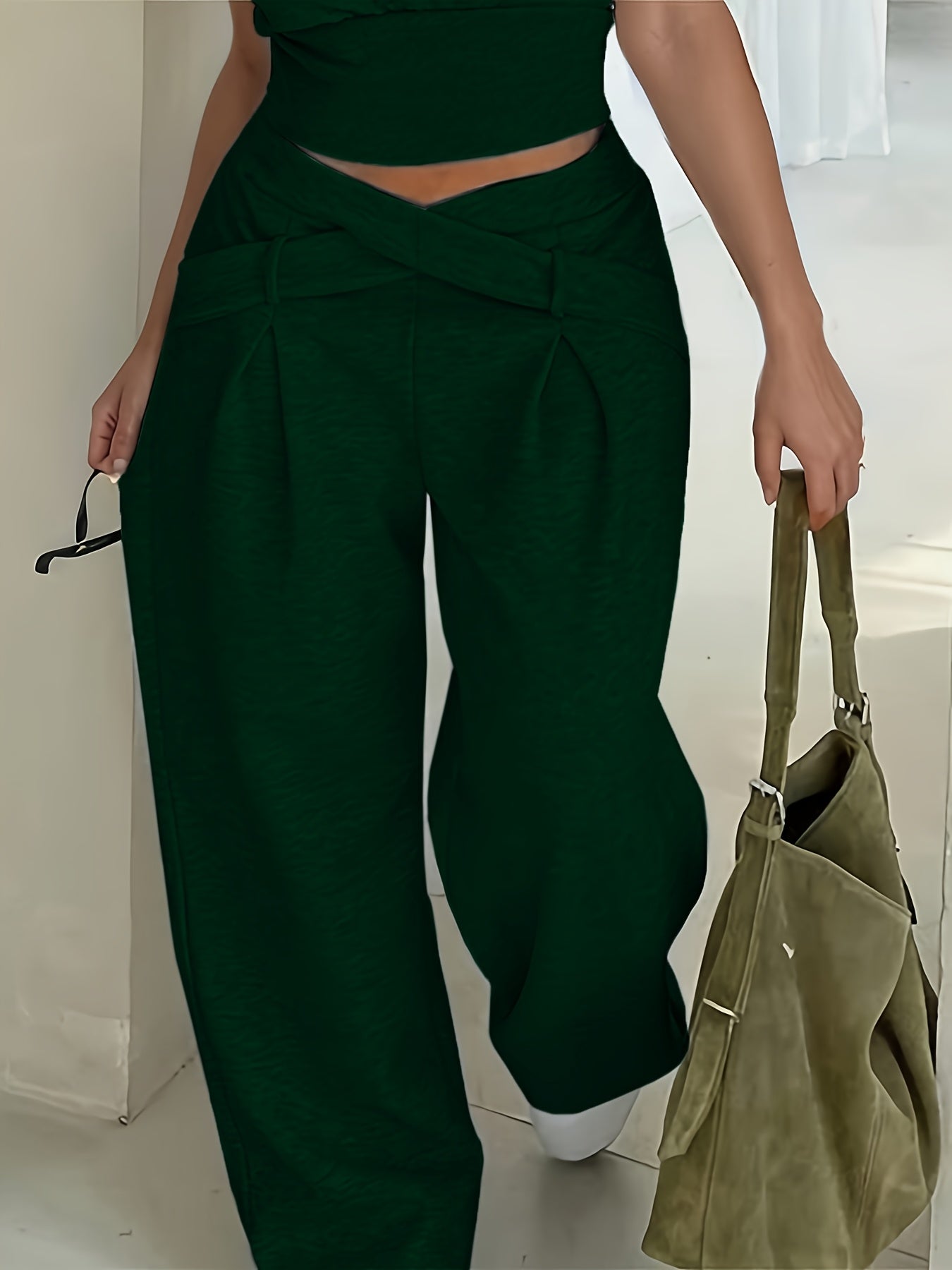 Pantalon Femme Hiver Large – Taille Croisée, Tissu Peluche Doux