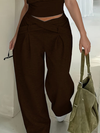Pantalon Femme Hiver Large – Taille Croisée, Tissu Peluche Doux
