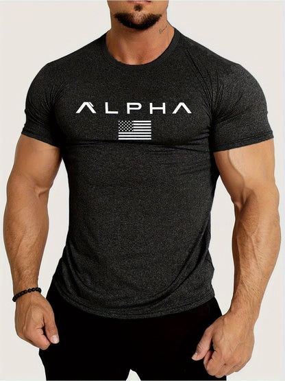 T-Shirt ALPHA Hommes à manches courtes, confortable , Crew Neck T-shirt à la mode à manches courtes, pour l’été et le printemps, style athlétique, confort fit