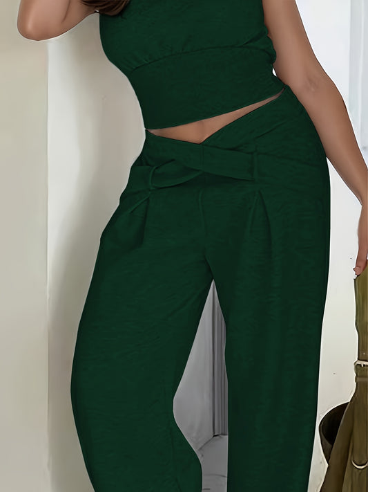 Pantalon Femme Hiver Large – Taille Croisée, Tissu Peluche Doux