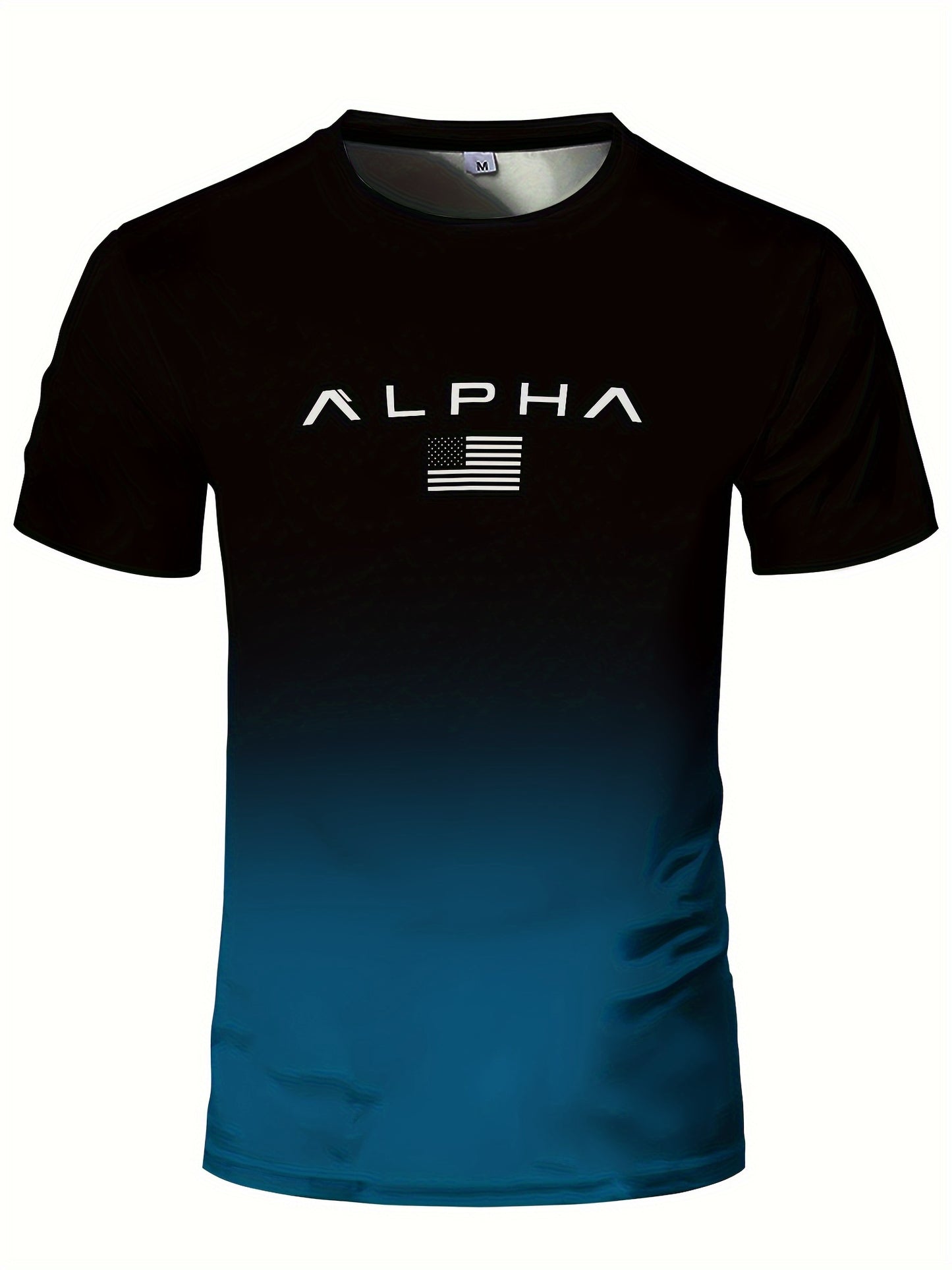 T-shirt de sport à manches courtes et col rond pour homme, imprimé dégradé et lettres, t-shirt polyvalent et confortable, vêtements de style athlétique pour l'été et le printemps