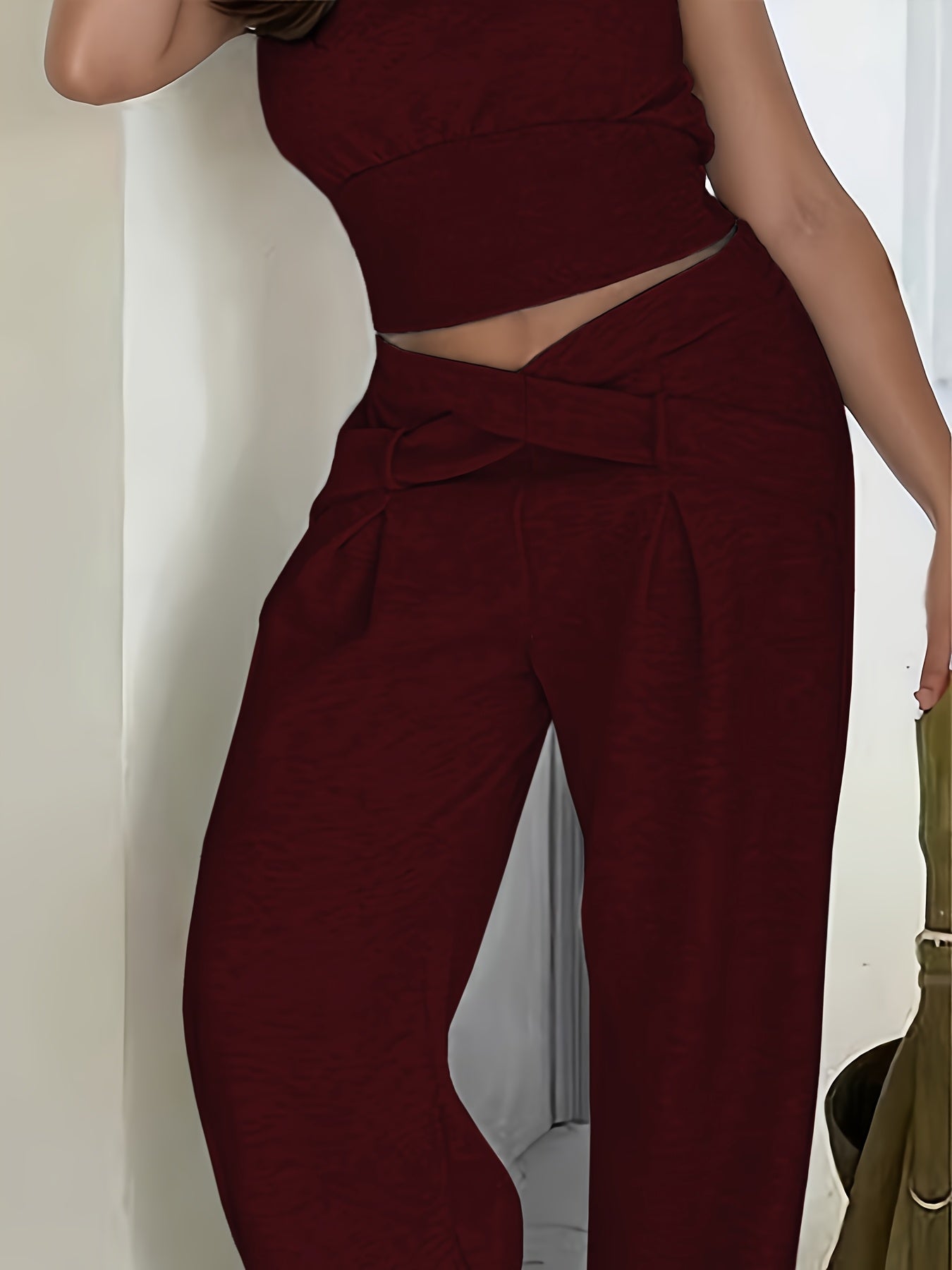 Pantalon Femme Hiver Large – Taille Croisée, Tissu Peluche Doux