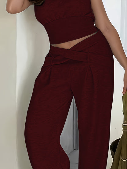 Pantalon Femme Hiver Large – Taille Croisée, Tissu Peluche Doux