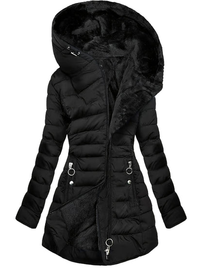 Veste chaude femme élégante – capuche & fermeture éclair slim fit